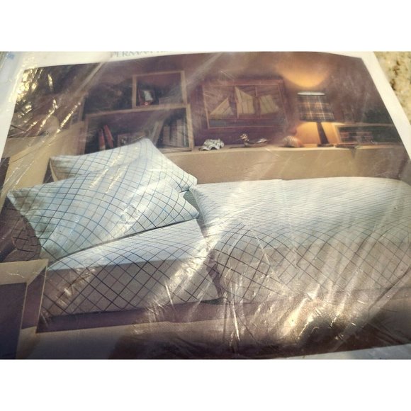 Vtg Sears Hampton Plaid  Full Flat Sheet Perma Prest Muslin 82X96 New Old Stock - Picture 6 of 8